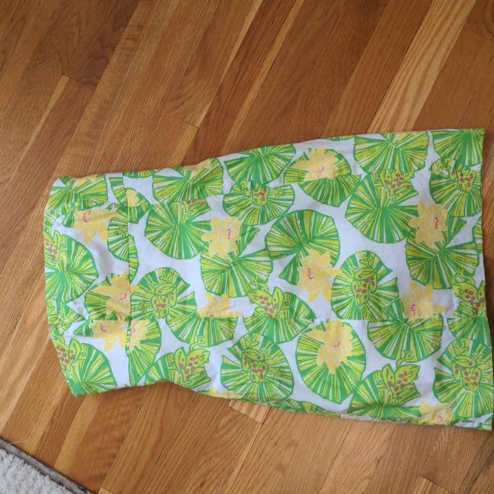 Lilly White & Green Strapless Dress with Lillypad and Frog Print 0